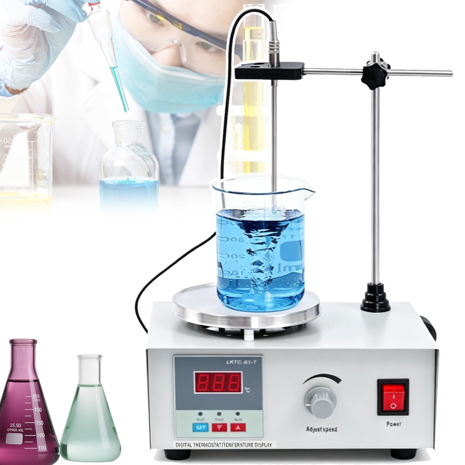 Agitador magnético de laboratorio de 300W, con pantalla digital de temperatura y ajuste de velocidad de 2600rpm, for agricultura, industria e investigación científica