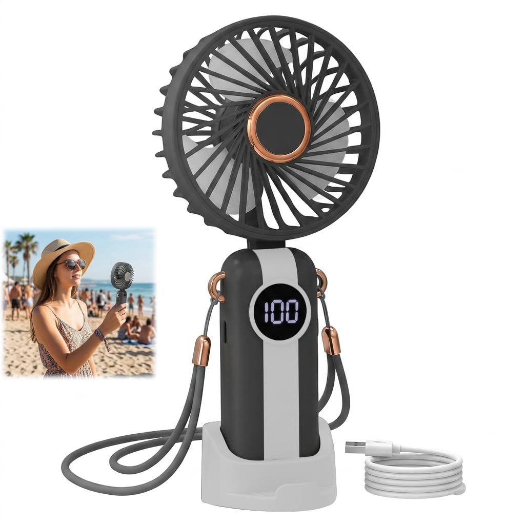 Snugcore Handheld Fan Portable Foldable Mini Fan 5 Speeds Rechargeable 1200mAh Battery 90° Adjustable Hand Held Fans, Small Personal Cooling Fans Ultra Quite for Travel Desk Use Dark Black