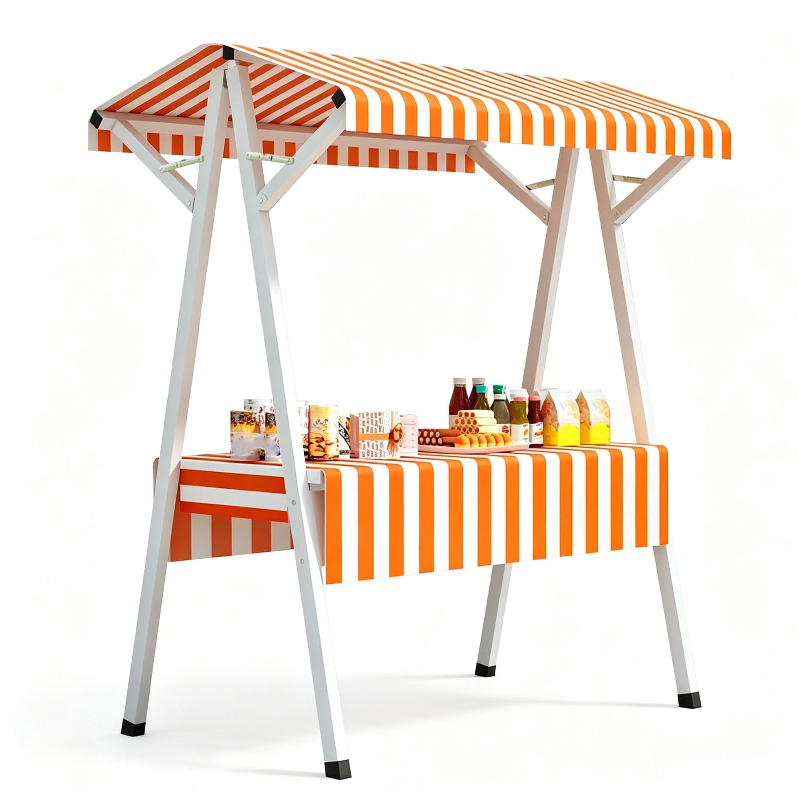 Farmers Market Display, Portable Vendor Cart with Canopy, Foldable Farm Stand Outdoor, for Roadside Sales(Orange,190cm/75in)