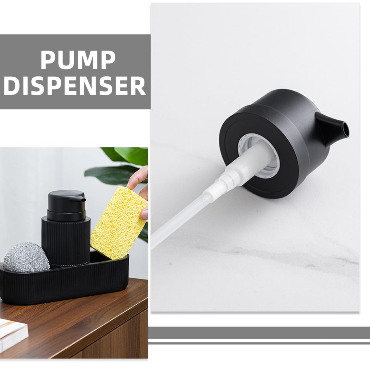 HANABASS Dispenser Sapone Cucina a Pompa in Resina Porta Spugna Integrato, Set Portasapone e Spugna per Piatti, Erogatore Detersivo Liquido per Lavaggio a Mano, Organizzatore Pratico
