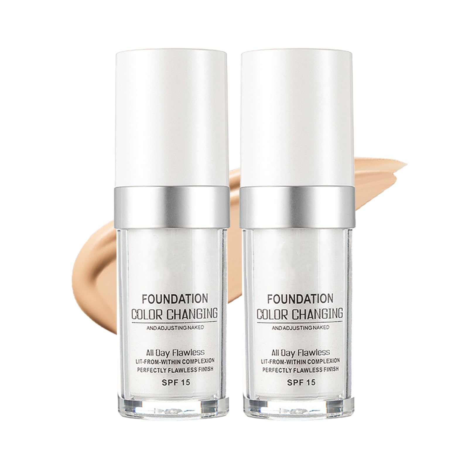 2PCS Meroda Farbwechselnde Foundation Make-up,Foundation Color Changing, Farbe anpassend für alle Hauttöne, Koreanisches Make-up mit SPF, Feuchtigkeitsspendend, Weiße Foundation für empfindliche Haut