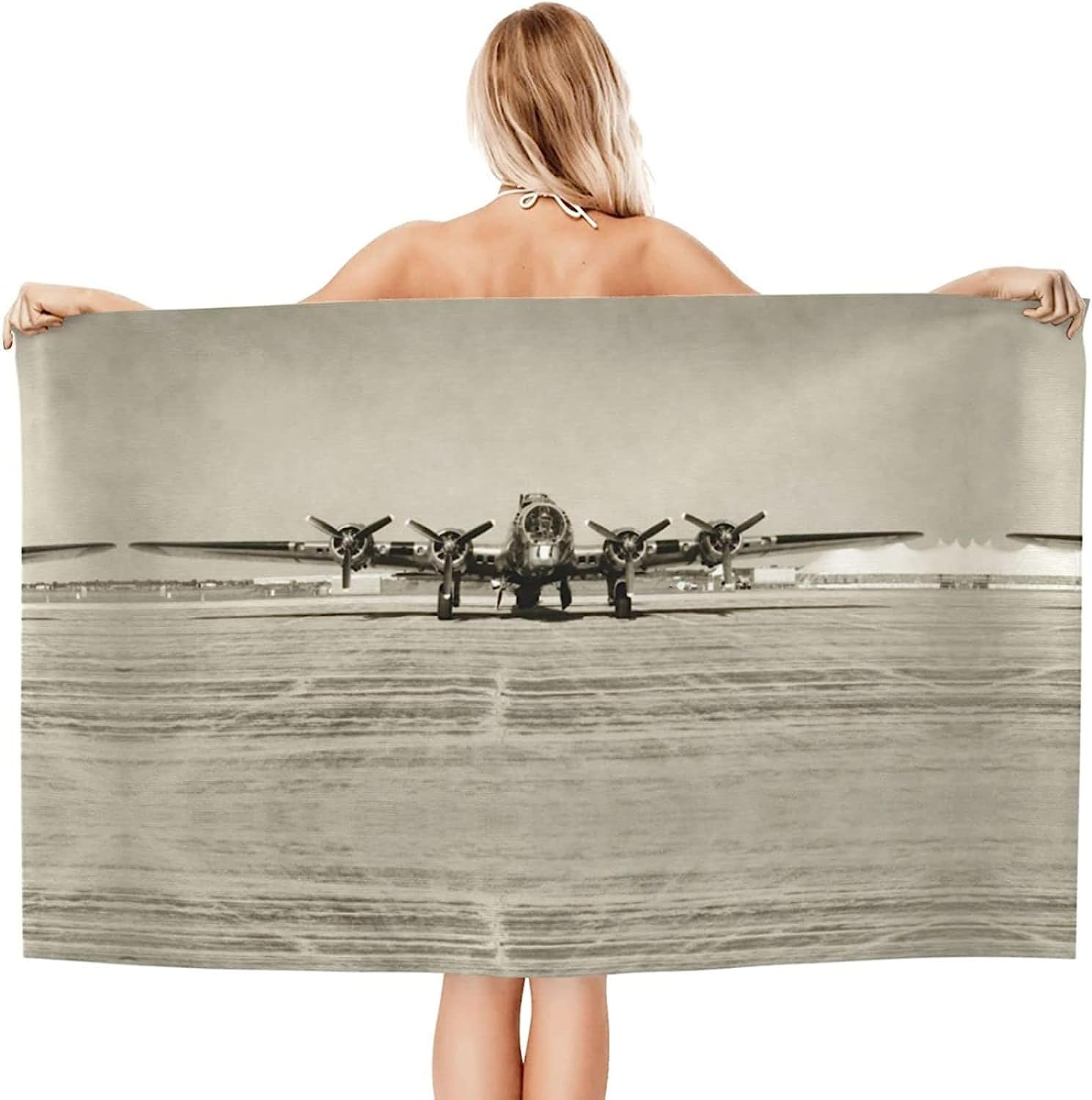 Serviette De Plage Femme Microfibre Grande Draps De Bain XXL 200 X 200 Cm pour Voyage Plage, Yoga,Piscine, Gym, Camping, Sports - Séchage Rapide, Léger, Absorbent- Icône d'avion -9J6R