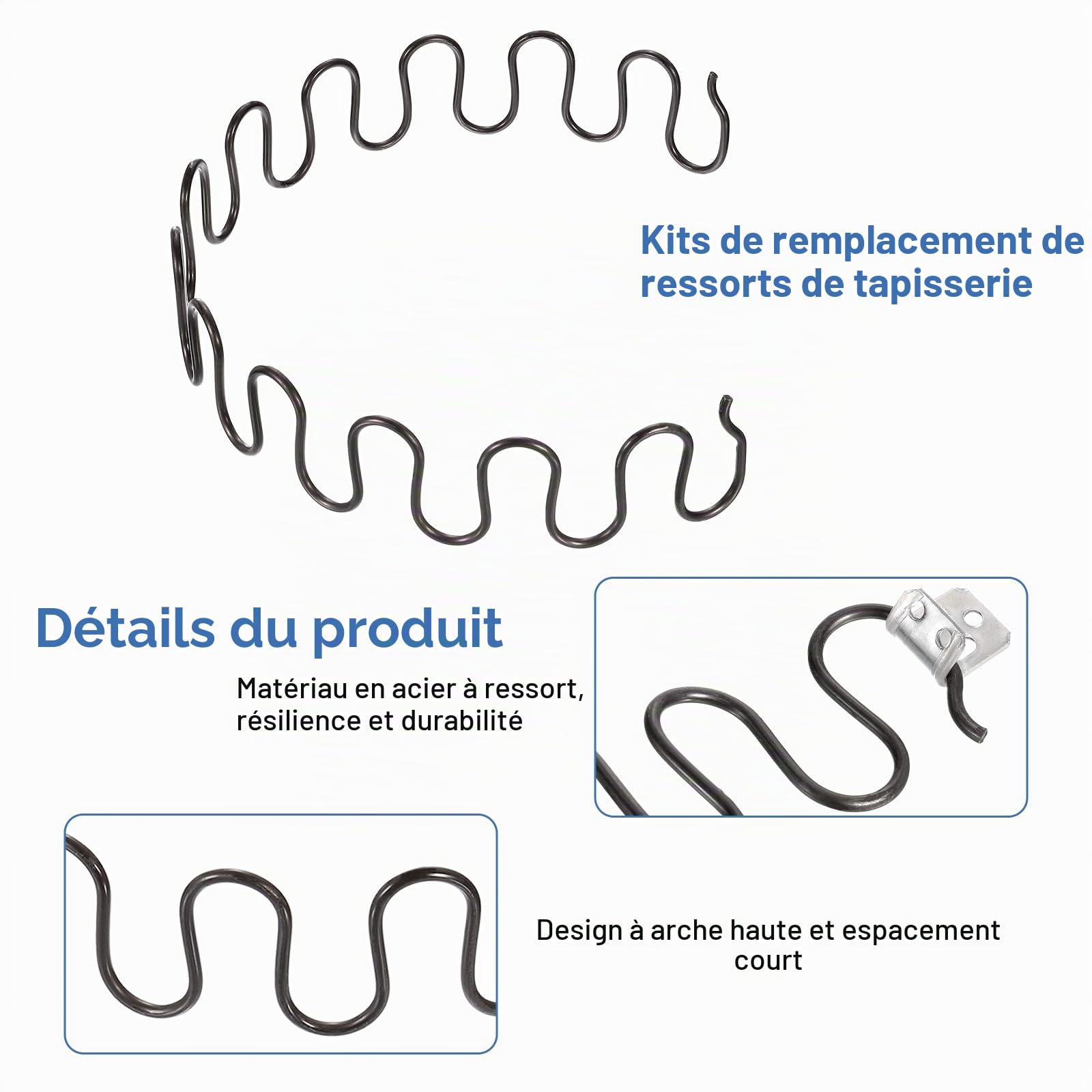 sourcing map Lot de 3 kits de réparation de ressorts d'ameublement, 55 cm, kit de réparation avec clips et clous pour meubles, canapés, chaises inclinables