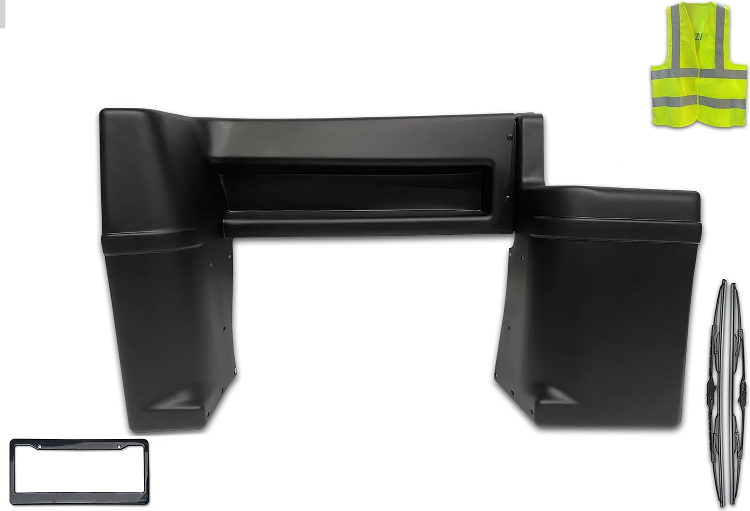 KOZAK Cab Skirt/Side Fairing (Left Driver Side) Compatible with Peterbilt 385 PLUS Logo, License Plate Frame, 2X 22 Windshield Wipers and Vest