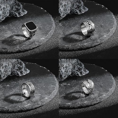 EIELO Stainless Steel Signet Rings for Men Feather Vintage Rings Set Pinky Thumb Celtic Band Mens Ring Jewelry2
