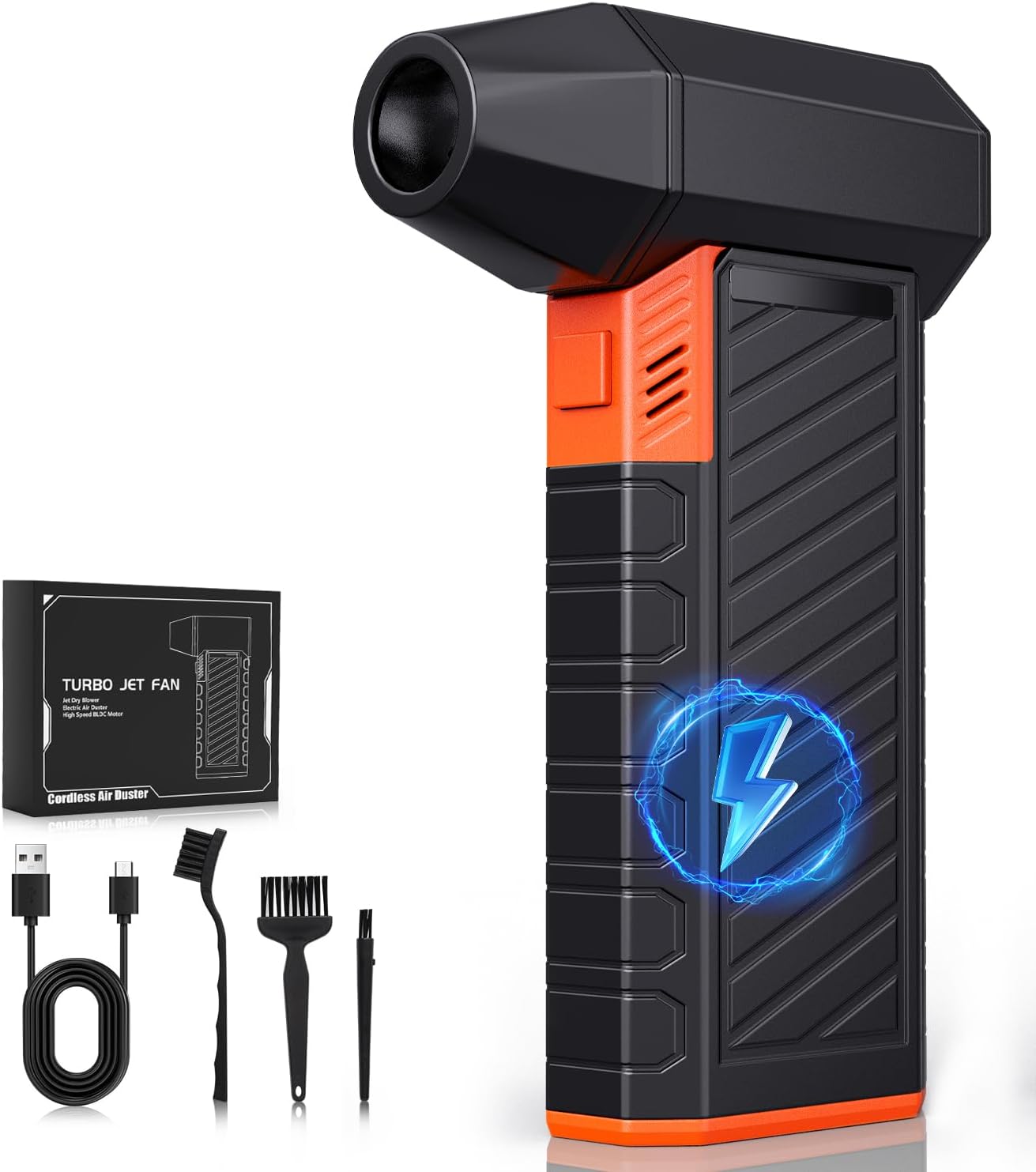 Compressed Air Duster with Rechargeable & Replaceable Battery, High-Speed Electric Air Duster, 3 Gear Adjustable Cordless Air Duster with LED Light for Computer, Keyboard, Outdoor, Home Cleaning