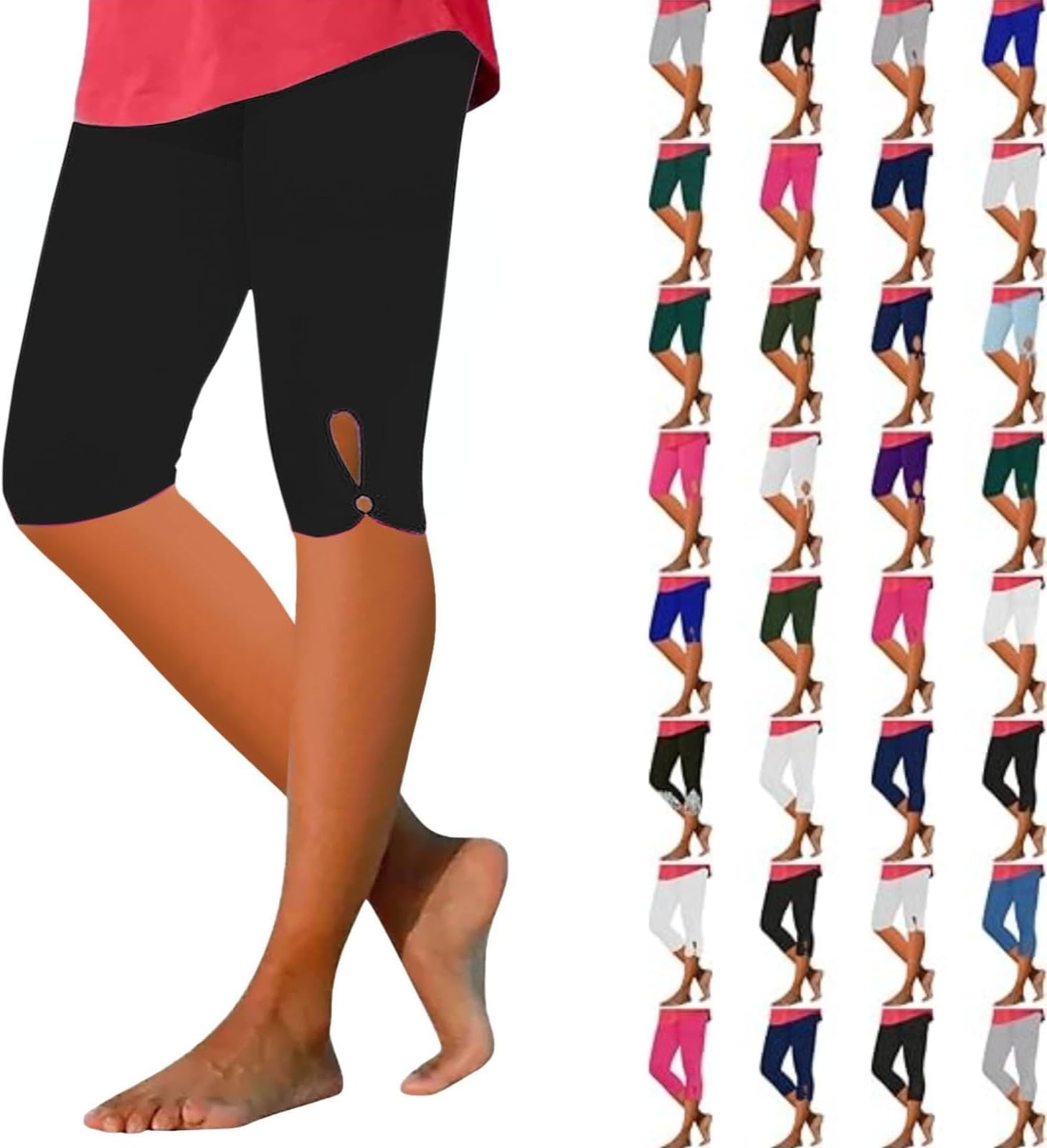 Capri Leggings for Women Tummy Control Knee Length Capri Leggings 2024 Summer Cropped Pants Casual Comfy Solid Capris