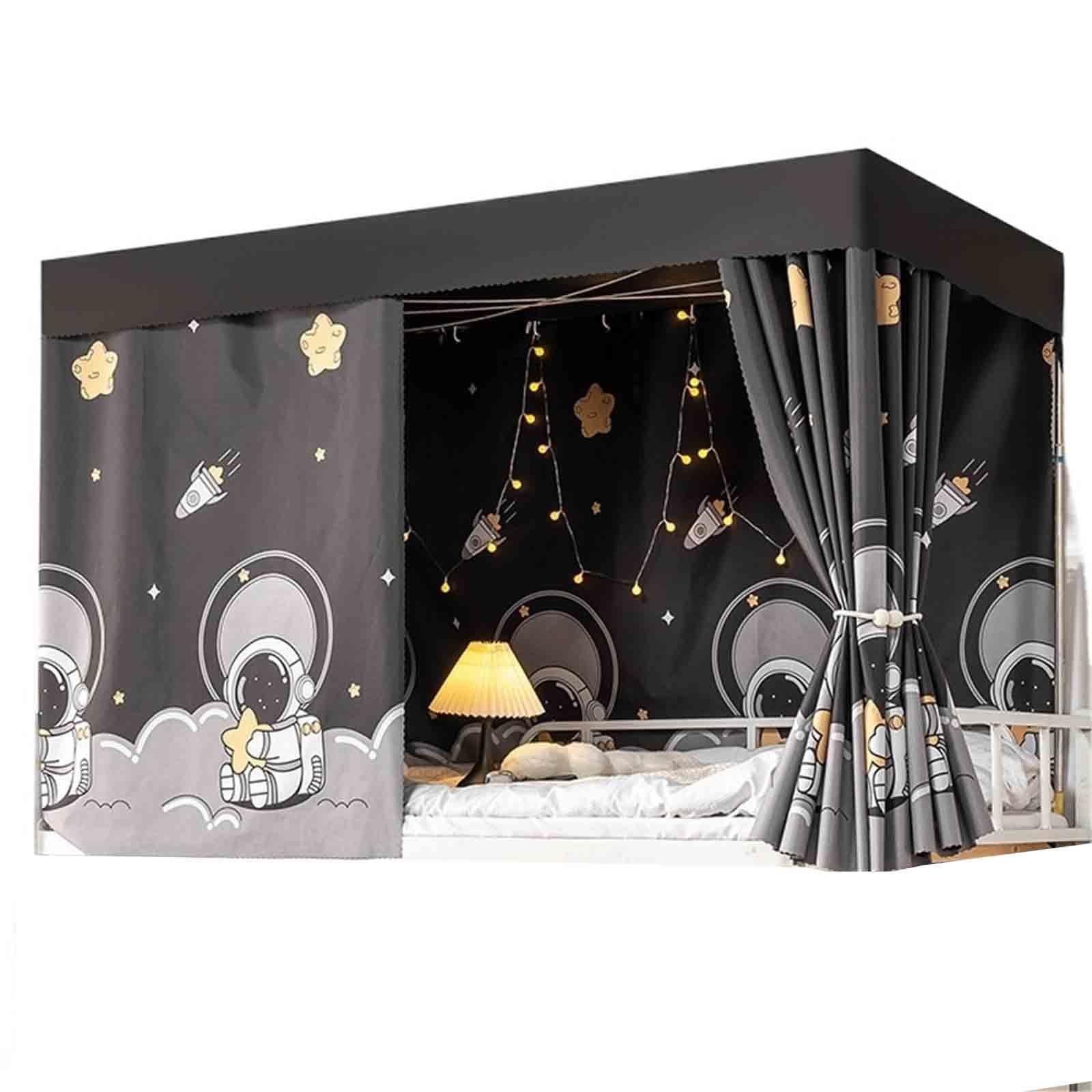 HAJHI Thicken Blackou Bunk Bed Tent Dormitories Bunk Bed Curtains for Bottom Top Polyester 3 Doors Loft Bed Curtains Mosquito-Proof(3*curtains+canopy,1.5M,K)