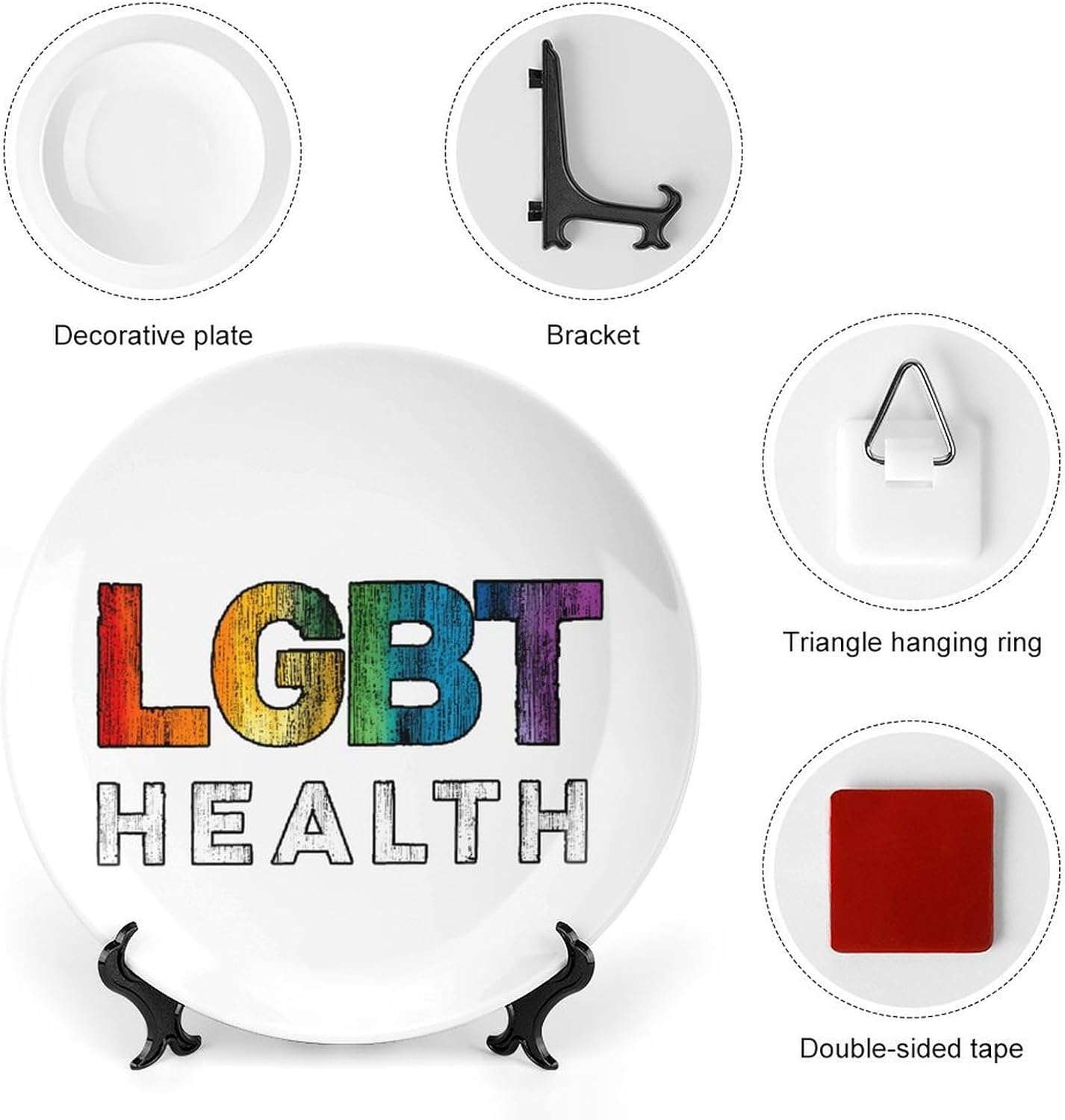LGBT Health Decorative Plates for Display Ceramic Plate Tray with Stand Hanger Home Decor
