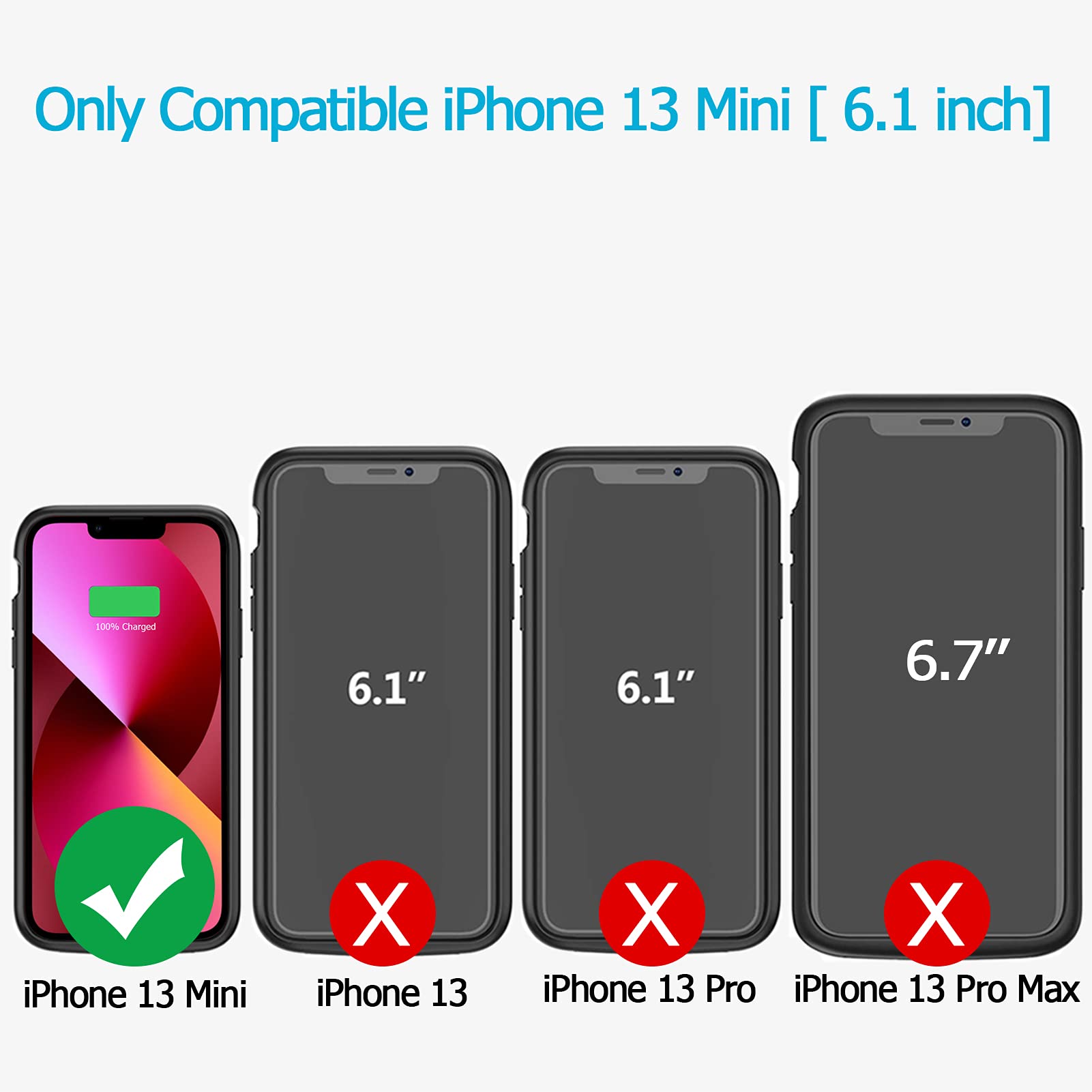 Akku-Hülle für iPhone 13 Mini, verbesserte 6500 mAh, ultradünn, tragbar, schützende Power-Smart-Ladehülle, kompatibel mit iPhone 13 Mini (5,4 Zoll), wiederaufladbar, erweitertes Akku-Ladegerät