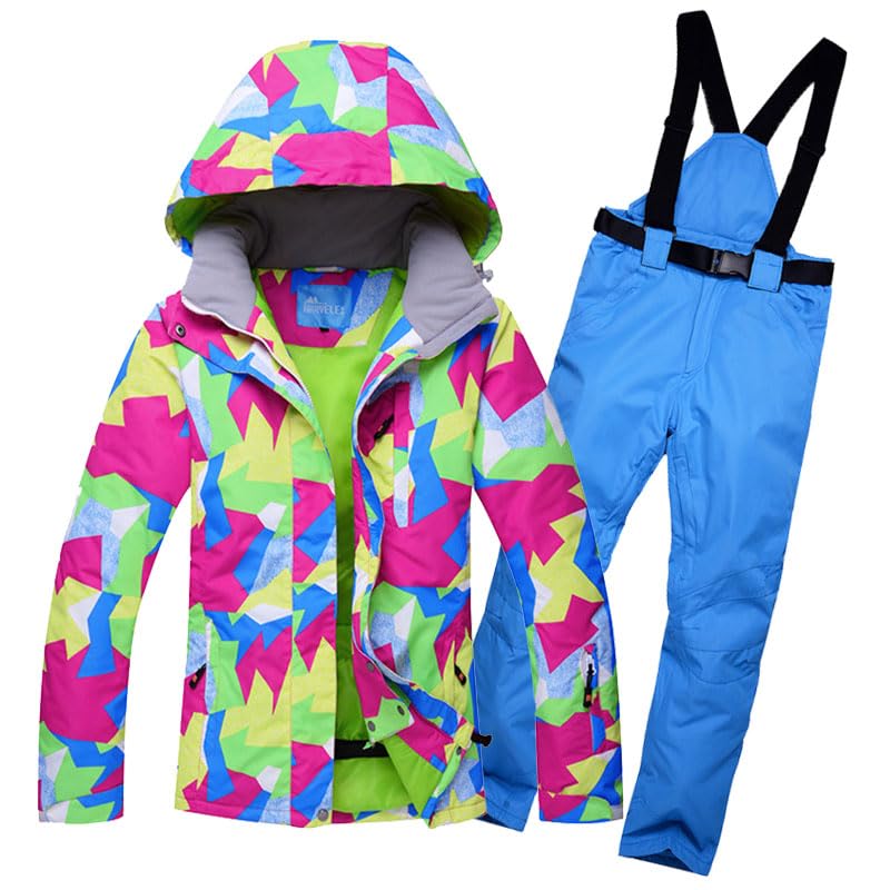 Conjunto De Chaquetas Y Pantalones De Esquí,Traje Traje de esquí invierno Mujeres, a prueba viento, impermeables, y cálido transpirable, al aire libre chaqueta + pantalones(5,M)