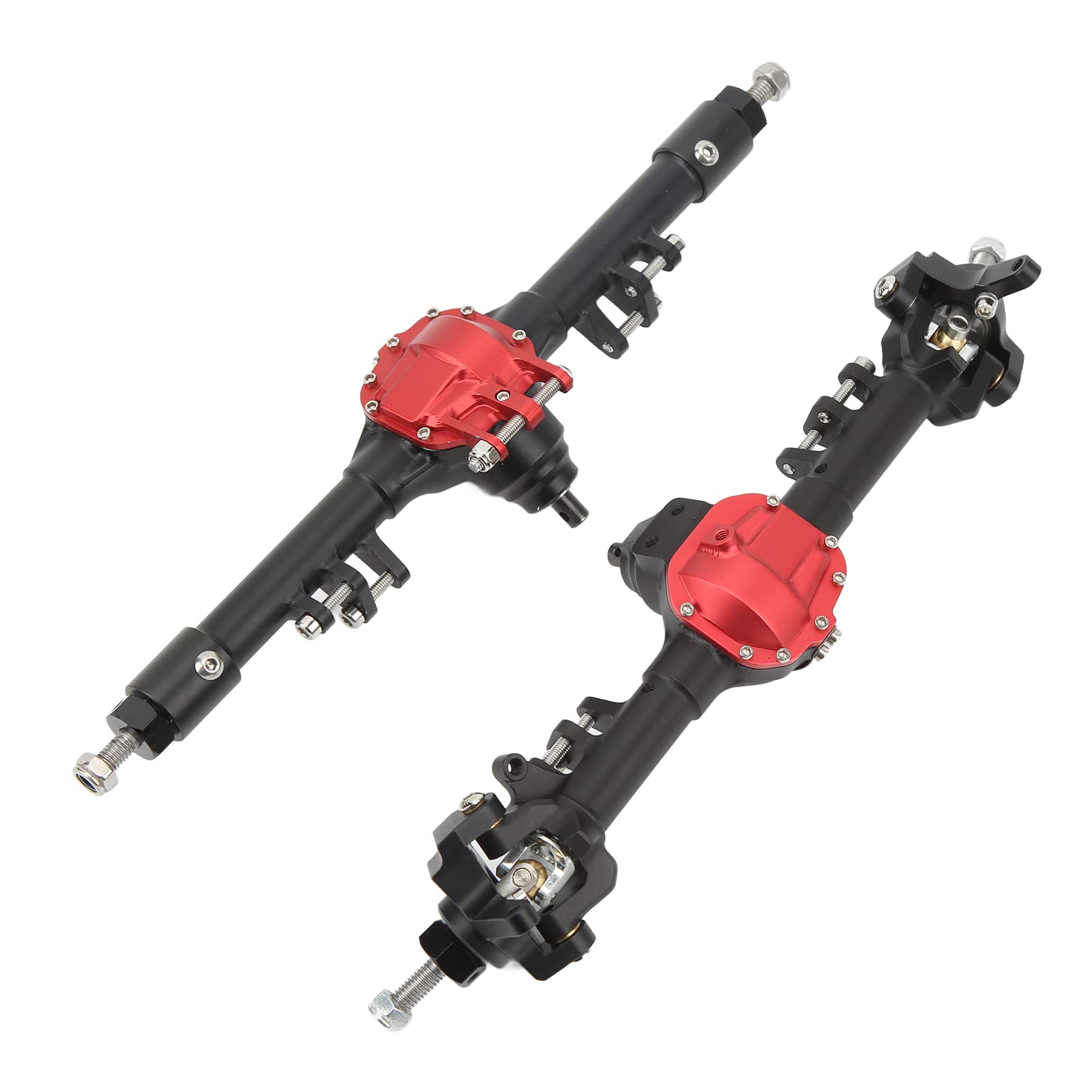 Zestaw przednich i tylnych osi RC z metalu, duży zintegrowany układ kierowniczy, oś samochodu RC do SCX10 II 90046 90047 D90 D1101/10 RC samochód gąsienicowy (czarny czerwony)