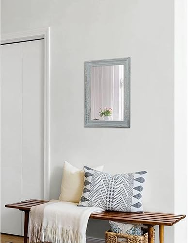 Miniatura 4 de Espejo de madera con marco rectangular retro espejo de pared decorativo para baño, dormitorio, sala de estar, pasillo, entrada, decoración del