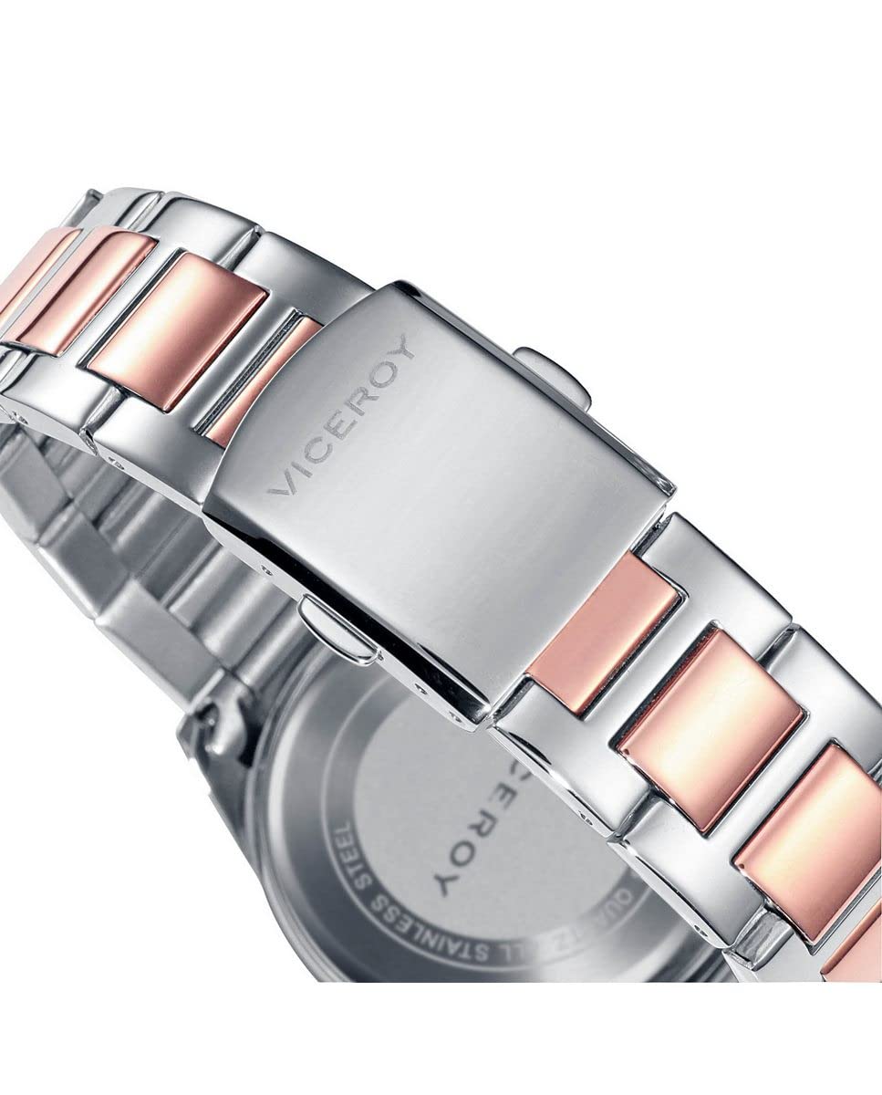 Viceroy Reloj Analógico Mujer de Acero Inoxidable - 36 mm - Movimiento de Cuarzo - Esfera Rosa con Circonitas - Resistente al Agua 5 ATM - Colección Chic – 40930-73