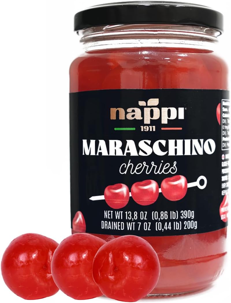 nappi 1911 1991, Maraschino Cherries without Stems, Red Cherry, 14 oz (390 g),Product of Italy