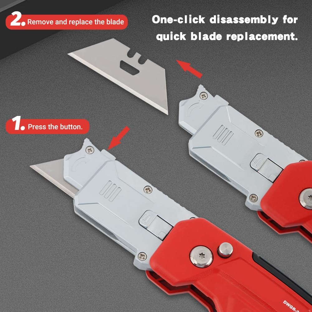 Utility Knife Scraper, 2-in-1 Folding Scraper Utility Knife with 3 Blades replacement, Multi-functional Tool with Built-In Blade Storage for Home, Office(COLOR:Red)