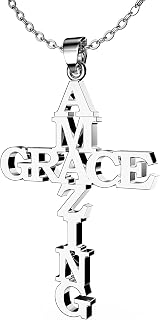 Amazing Grace Cross Necklace - Adjustable 20" Stainless Steel Amazing Grace Necklace - Christian Jewelry - Faith Jewelry Gift for Christmas, Wedding, Anniversary