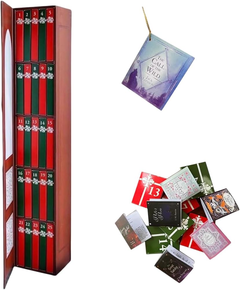 2025 Mini Book Ornament Advent Calendar for Readers - 24 Day Countdown with Tiny Books, Christmas Gift for Book Lovers & Holiday Decor (Red)
