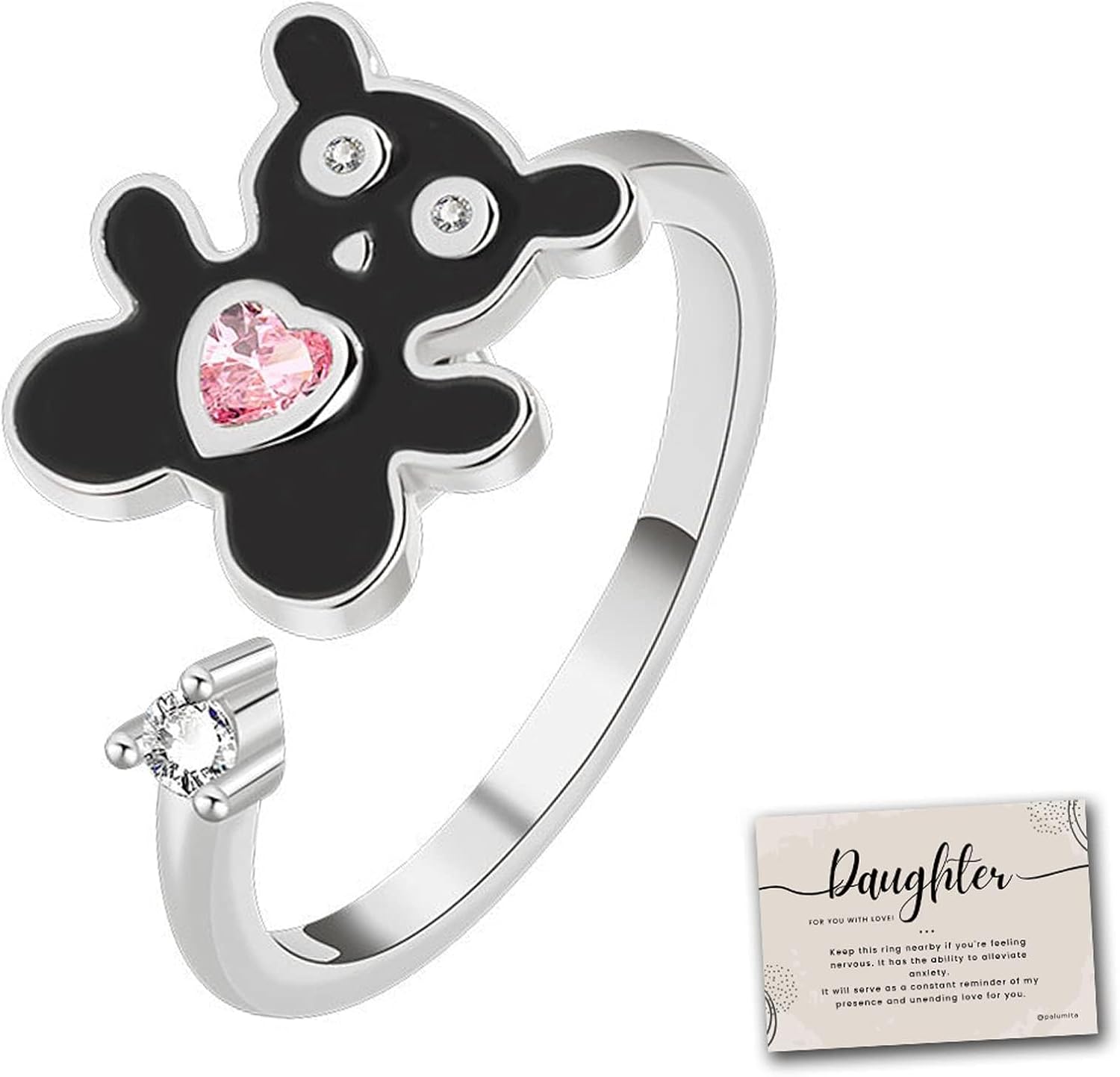 Rings for Teen Girls- To My Daughter S925 Sterling Spinner Ring, Fidget Rings for Anxiety/Adjustable Ring for Birthday Jewelry Gift for Girls