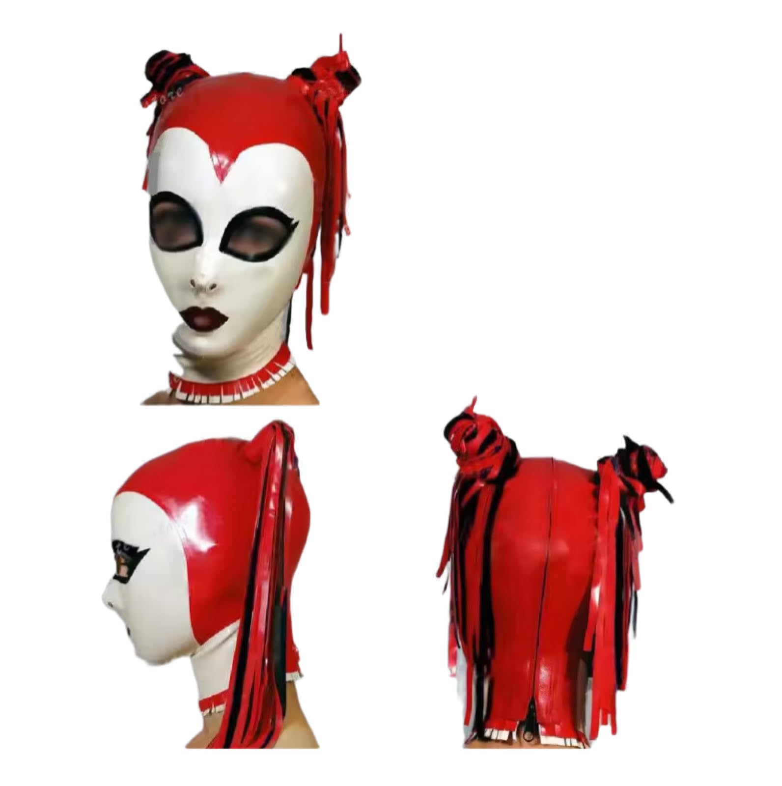 Máscara de goma de látex con trenzas, máscara de cosplay de 0,4 mm