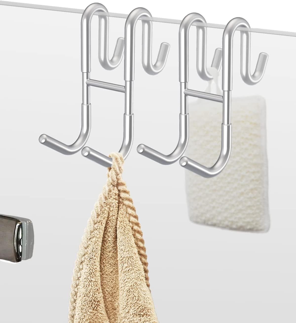 NACETURE Double Shower Door Hooks - Shower Hook Over The Door Towel Hook for Frameless Glass, Bathroom Hooks for Squeegee Rack, Robe, Organize (2 Pack)