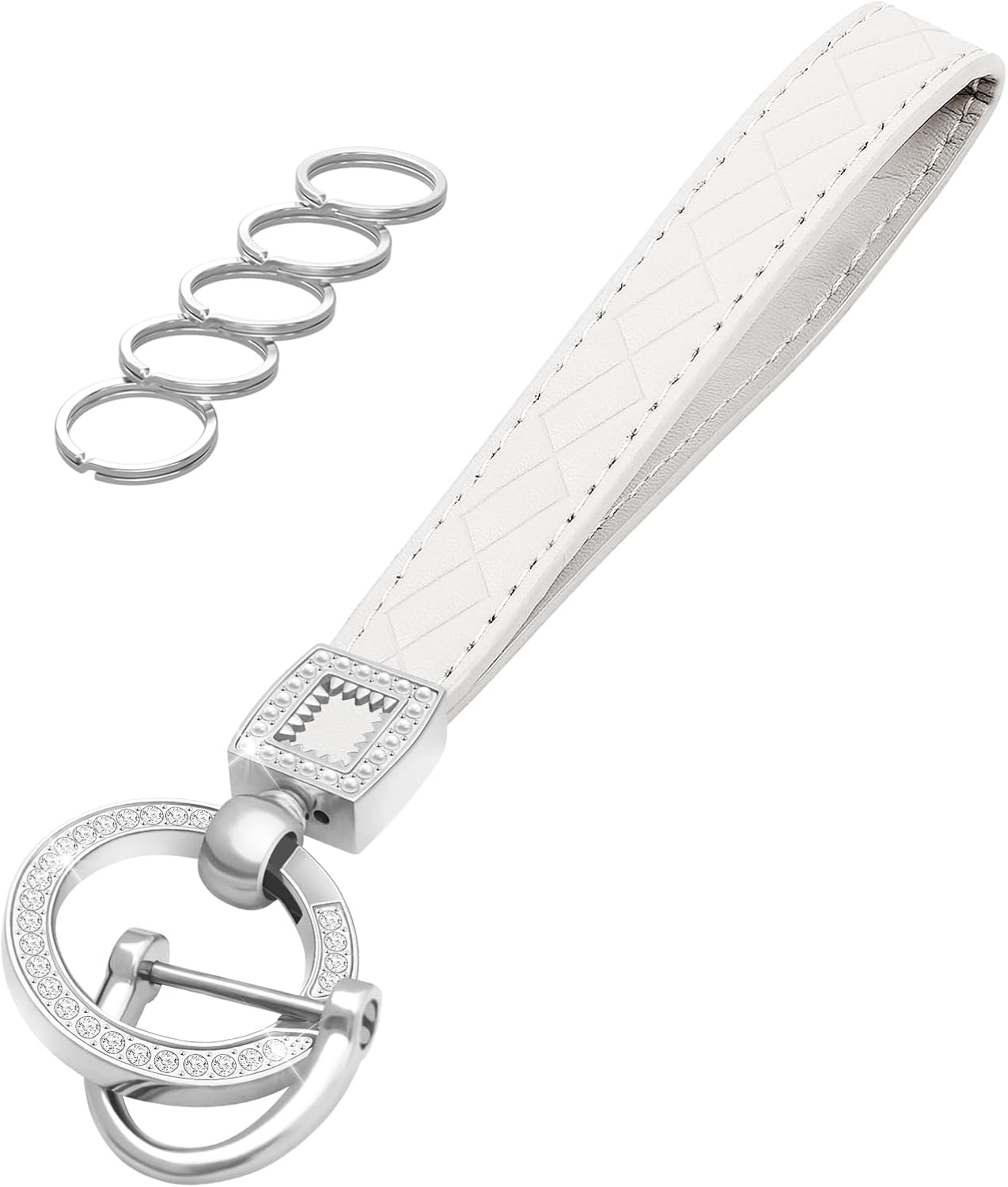OHKYOOT Leather Wristlet Keychain,Wrist Keychain Car Key Chain with 5 Key Ring and Anti-Lost D Ring