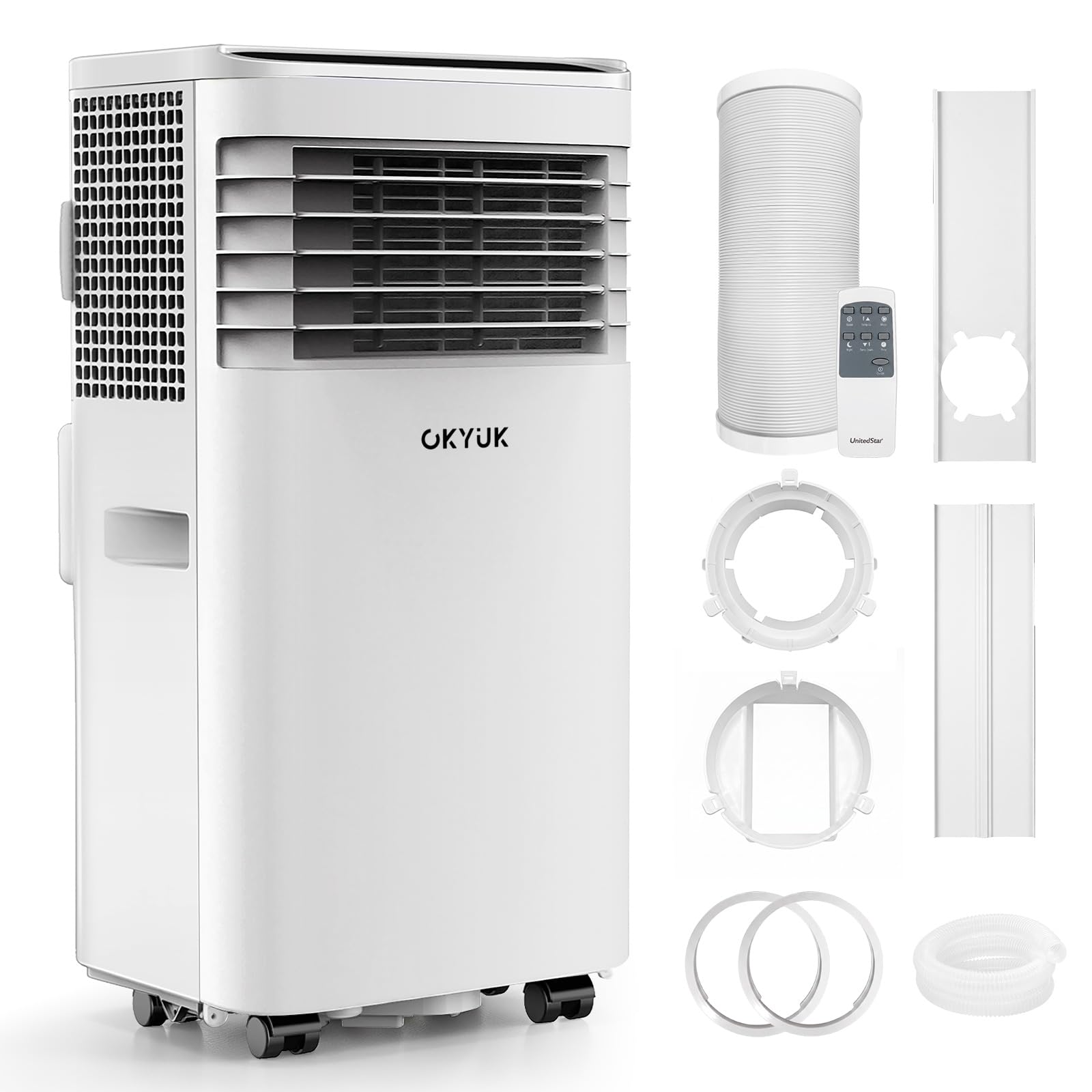 Climatiseur Mobile 7000 BTU avec tuyau d'évacuation | Climatiseur portable 4 en 1 | Fonctionnement silencieux | Kit d'installation fenêtre | Minuterie 24 heures | Pour pièces jusqu'à 25 m²