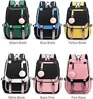 Vista 7 de JiaYou - Mochila para niñas estudiantes de la escuela, mochila para libros al aire libre con puerto de carga USB, Blanco negro, 21 litros, Mochilas