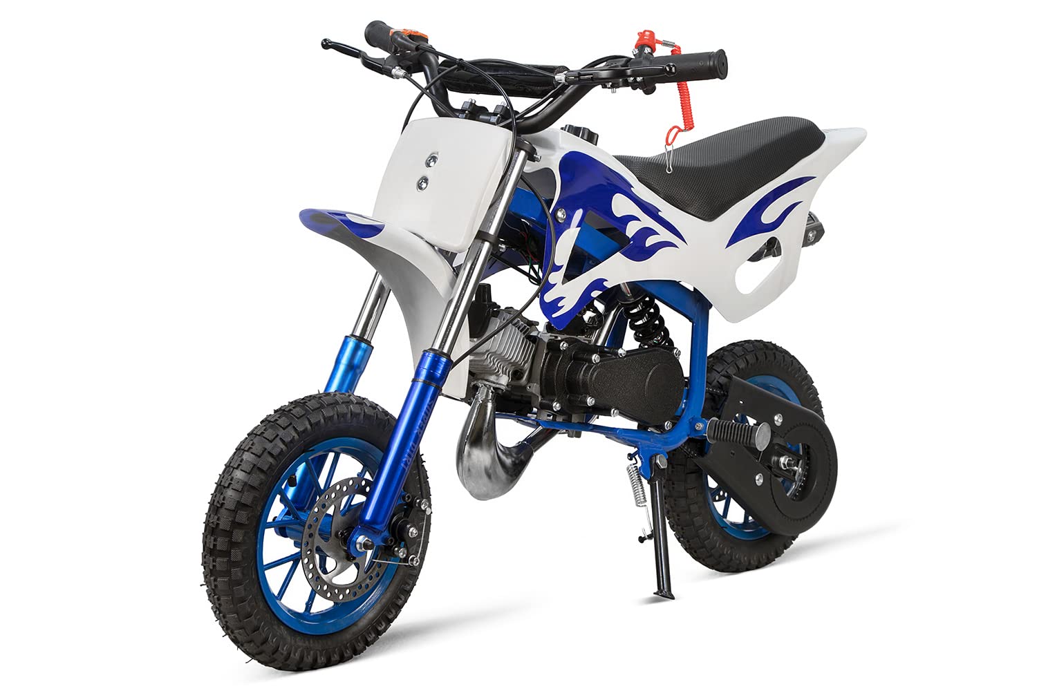 Minicross 49cc Motore a Scoppio DS 67 con Fiamme per Bambini (Bianca fiamme Blu)