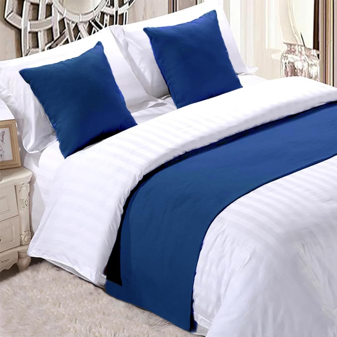 Makooz Solid Velvet Bed Runner for 1.35m Double Bed - Matching Cushion Covers Sold Separately - Luxury Hotel Grade No Fading Soft Bed Scarf - Bedroom Guesthouse Bedding Protection - 63x225cm Dark Blue