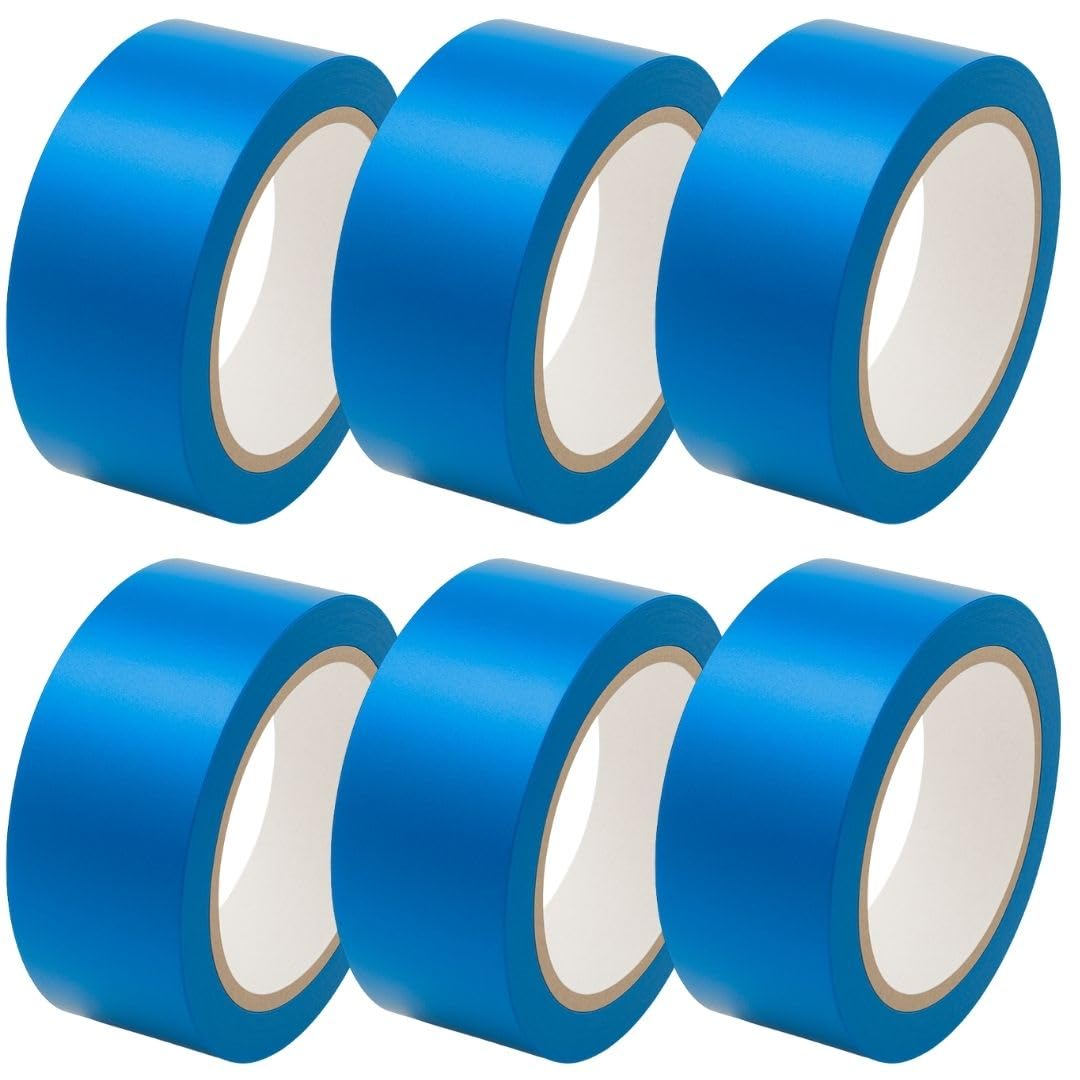 GTSE 50mm x 33m, Blue, PVC Vinyl Floor Tape, 6 Rolls, Safety Marking Tape, 0.15mm Thick, Suitable for Dance Floors, Gyms, Warehouse, Sports Industry
