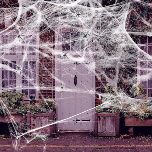 Spinnennetz Halloween Deko Set 100g Dehnbare Spinnweben Halloween Spinnennetz Dekoration Mit 30 Künstliche Spinnen für Outdoor Garten Gruselig Innen Spukhaus Horror Party Dekoration