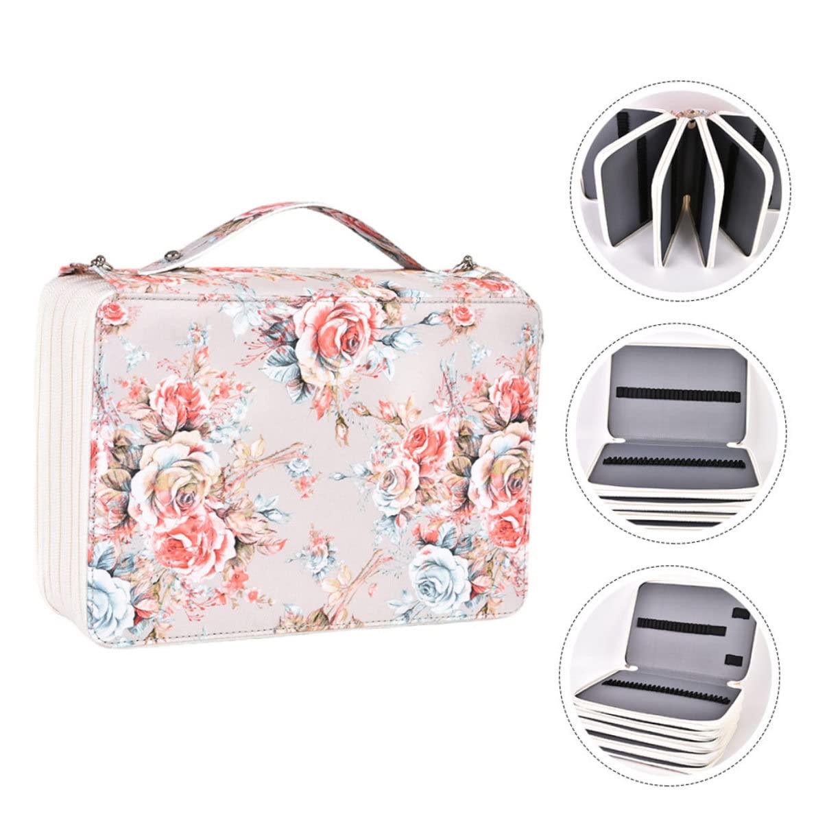 Astuccio Scuola Grande Capacità 252 Scomparti Beige Maniglia | Pu Poliestere, Chiusura a Zip e Formato Portatile per Disegno, Decorazioni Scuola
