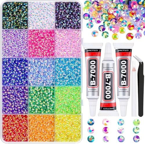 Image of Resin Jelly Rhinestones for Bedazzling, 15 Colors 3mm Flatback Gems with B-7000 Glue and Tweezers, Assorted Multicolour Crystals for Clothing, Shoes, Crafts