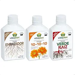 Kit 3 Adubo Fertilizante Enraizador Verde Raiz NPK 10-10-10 Concentrado Dosador Vitaplan 140ml