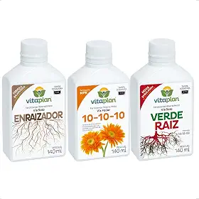 Kit 3 Adubo Fertilizante Enraizador Verde Raiz NPK 10-10-10 Concentrado Dosador Vitaplan 140ml