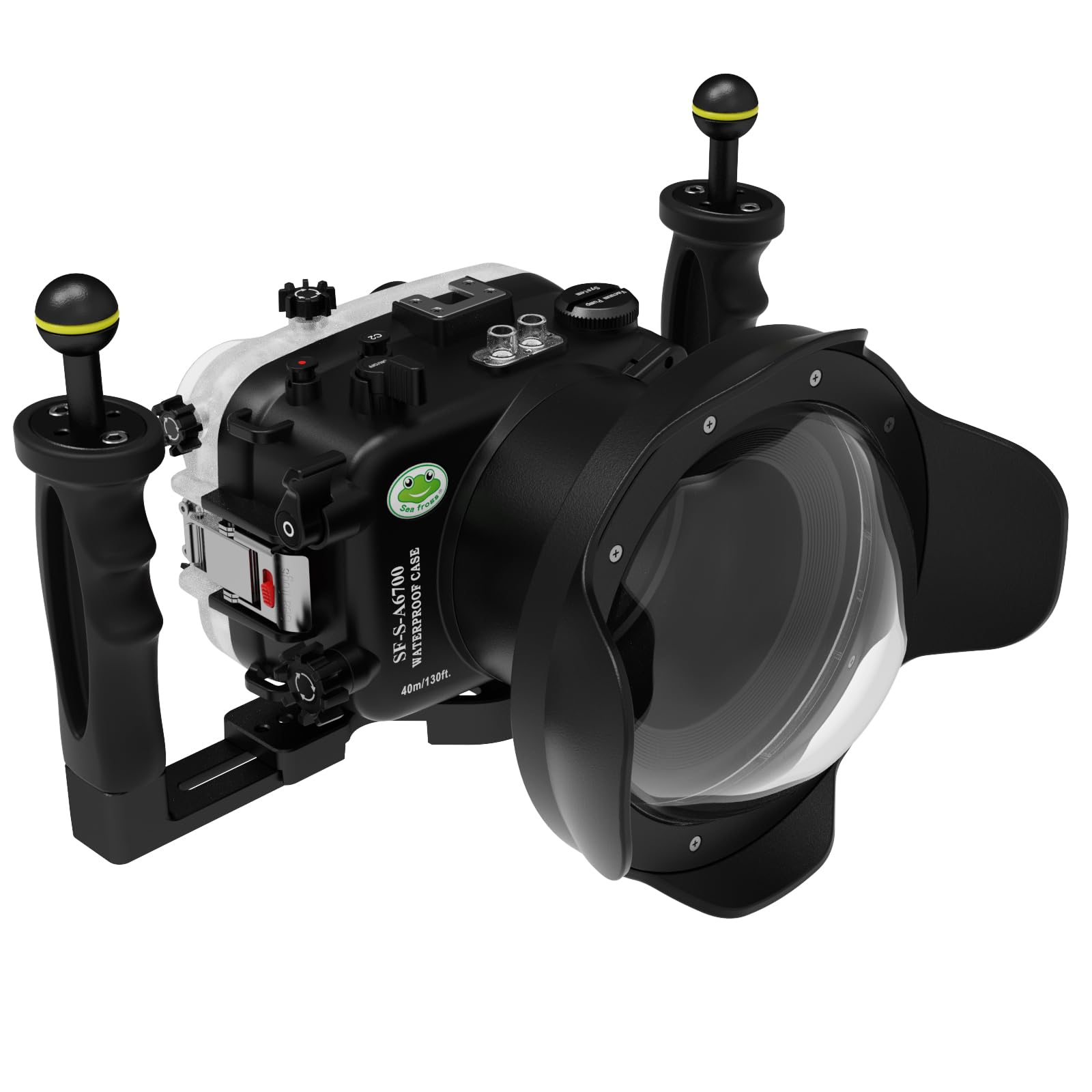 Sea frogs Unterwasserkameratasche Kompatibel mit Sony A6700 IPX8 40m/130ft Maximale Tauchtiefe Wasserdichtes Kameragehäuse zum Tauchen, Surfen, Rudern, Skifahren (YD-A6700 10-18MM), Schwarz