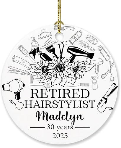 Adorno de Navidad personalizado con nombre de año para estilista de peluqueros y mujeres, peluquero jubilado, adornos de Navidad, peluqueros