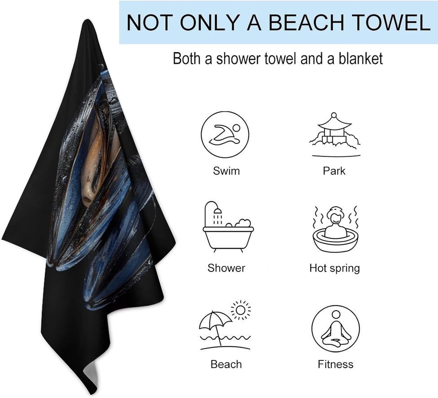 Swimming Towel, Open Shell Pattern Printed Fashion Towel,Portable Towel,Durable Towel