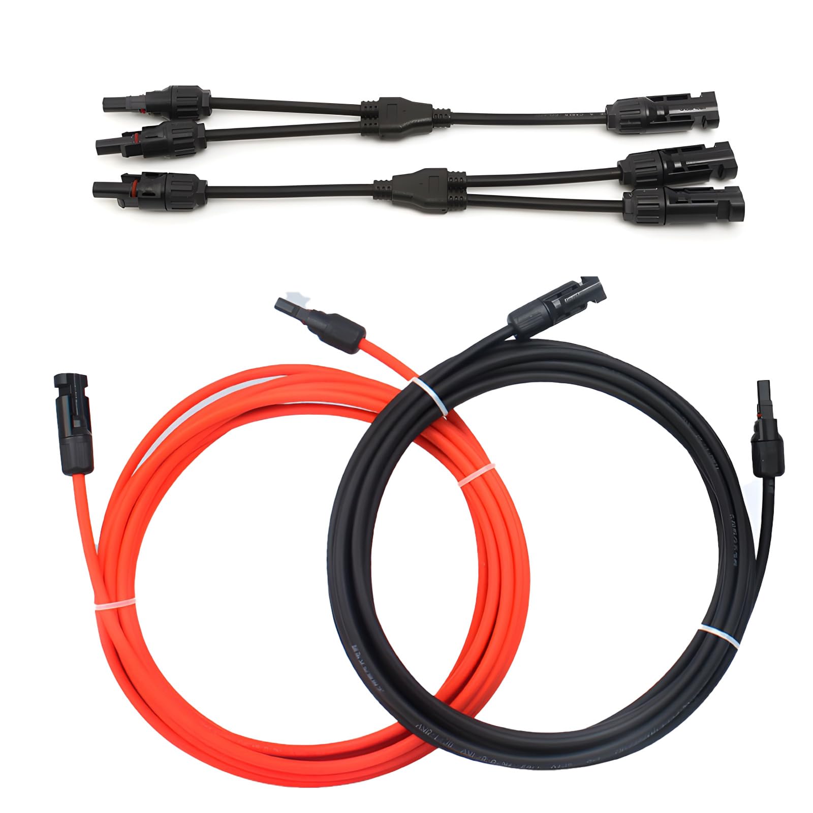 Cavo di prolunga solare con connettore femmina e maschio, 6 m, 10 AWG, con coppia di adattatori per pannelli solari a Y per casa, nave e camper (6 m rosso + 6 m nero)