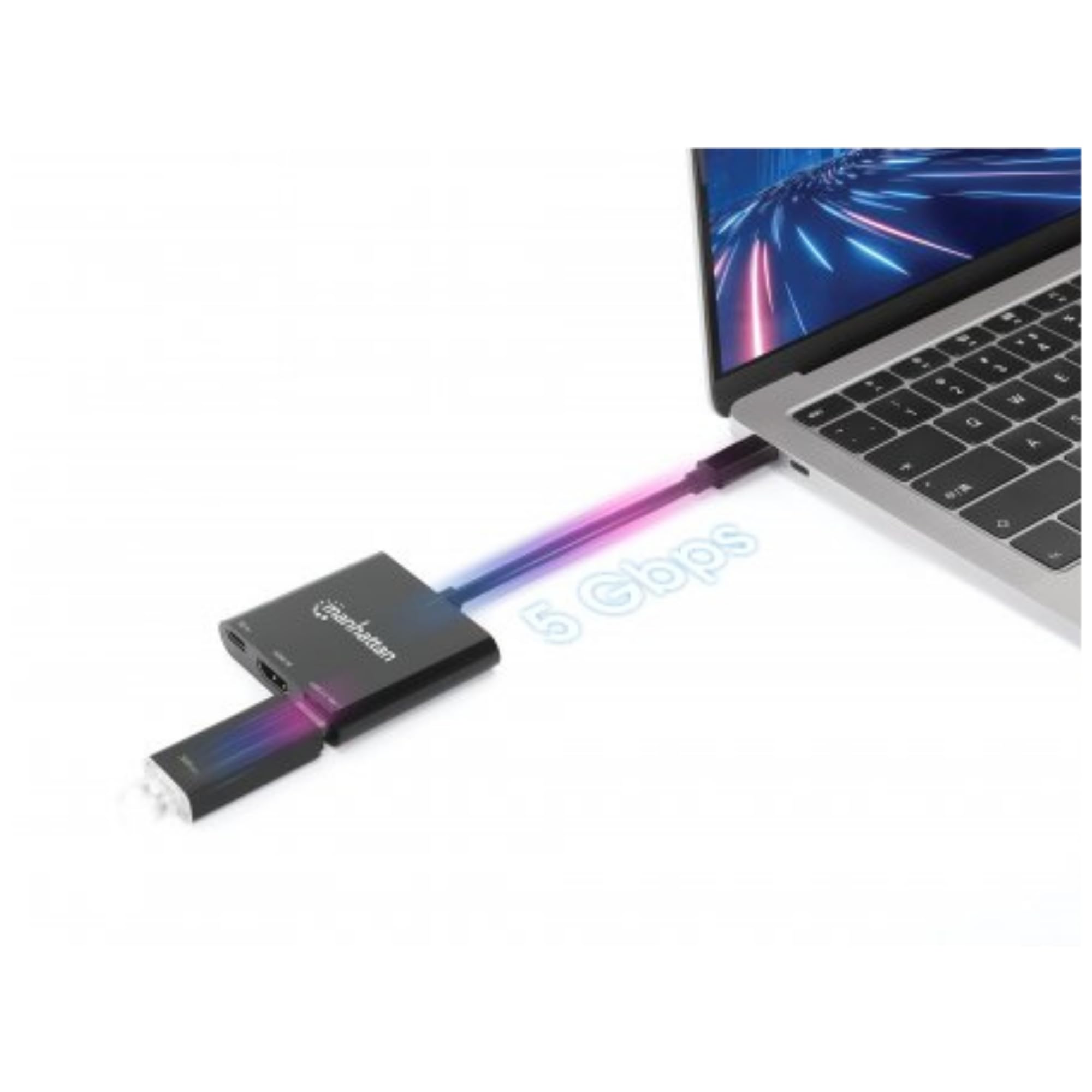 Manhattan Konwerter dokujący USB-C na HDMI 3 w 1 z zasilaniem