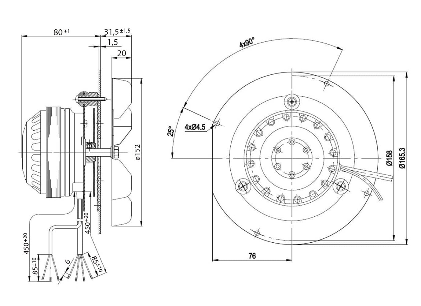 eRicambi Extractor aspirador de humos para estufas de pellet, con Encoder EBM R2E150-AN91-13, ventilador Ø 150 mm, potencia 32 W, revoluciones hasta 2400 RPM, alcance máximo de 185 m3/h