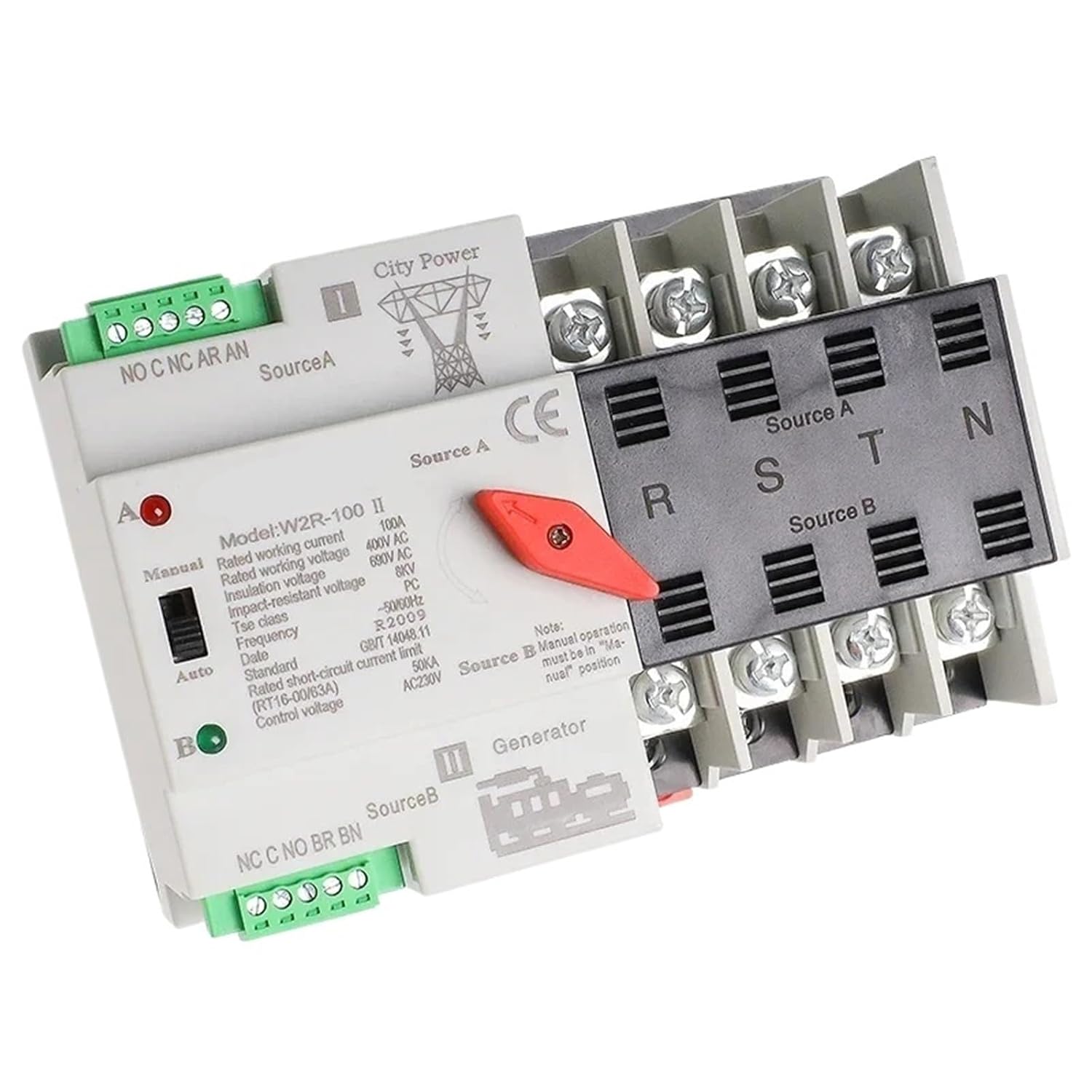 Compatible for GEYA PC Dual Power Automatic Transfer Switch 110V/220V 50/60Hz for Household Power Switching(W2R 3P 110V,100A)
