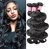 Mscove Hair Brazilian Hair 3 Bundles Body Wave Grade 5A Unprocessed Virgin Human Hair Weave Extensions Total 300g Natural Color (18inch 20inch 22inch)