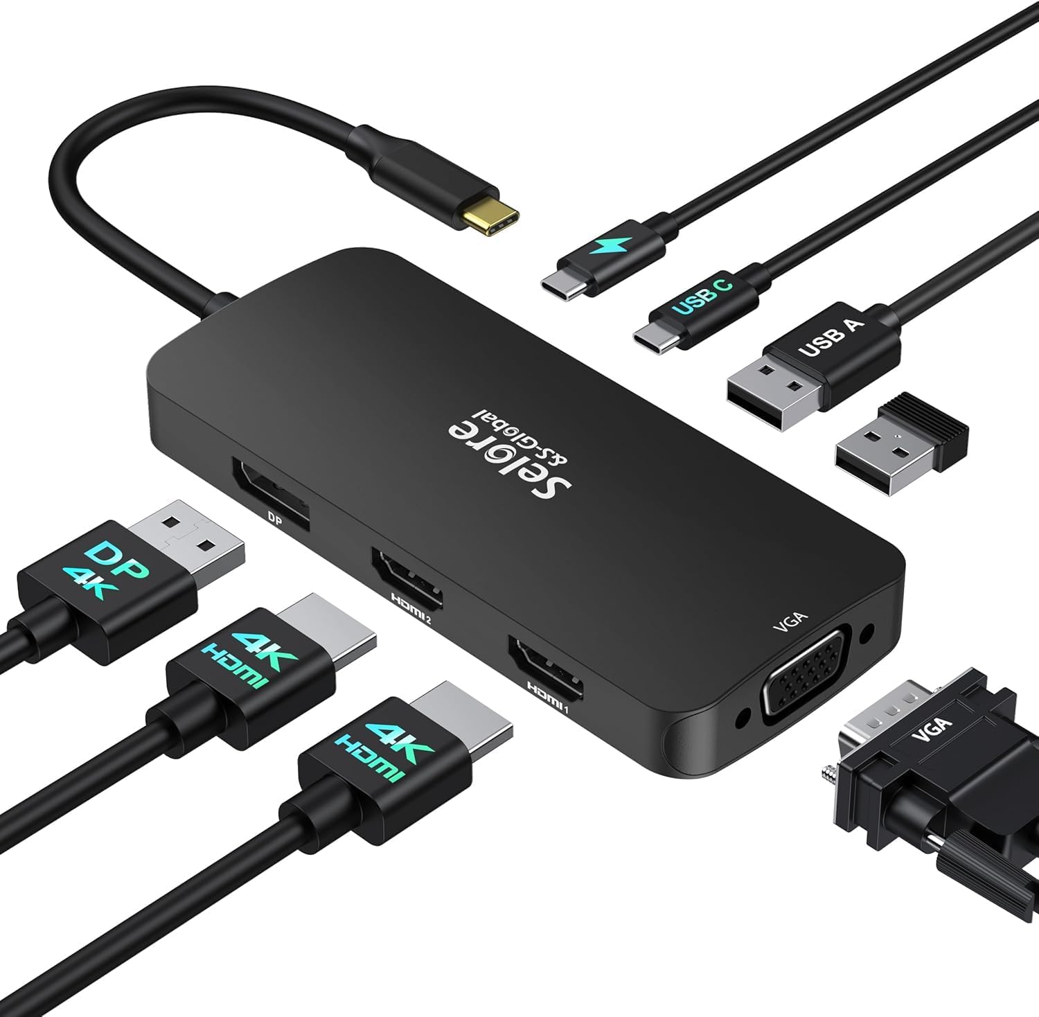 USB C Docking Station Dual Monitor 2 HDMI Multi Monitor Laptop Dock USB C to Quad Monitor USBC Hub Multiport Adapter with 2 HDMI DisplayPort VGA PD 100W USB 2.0 for Dell HP Lenovo Asus Microsoft Mac