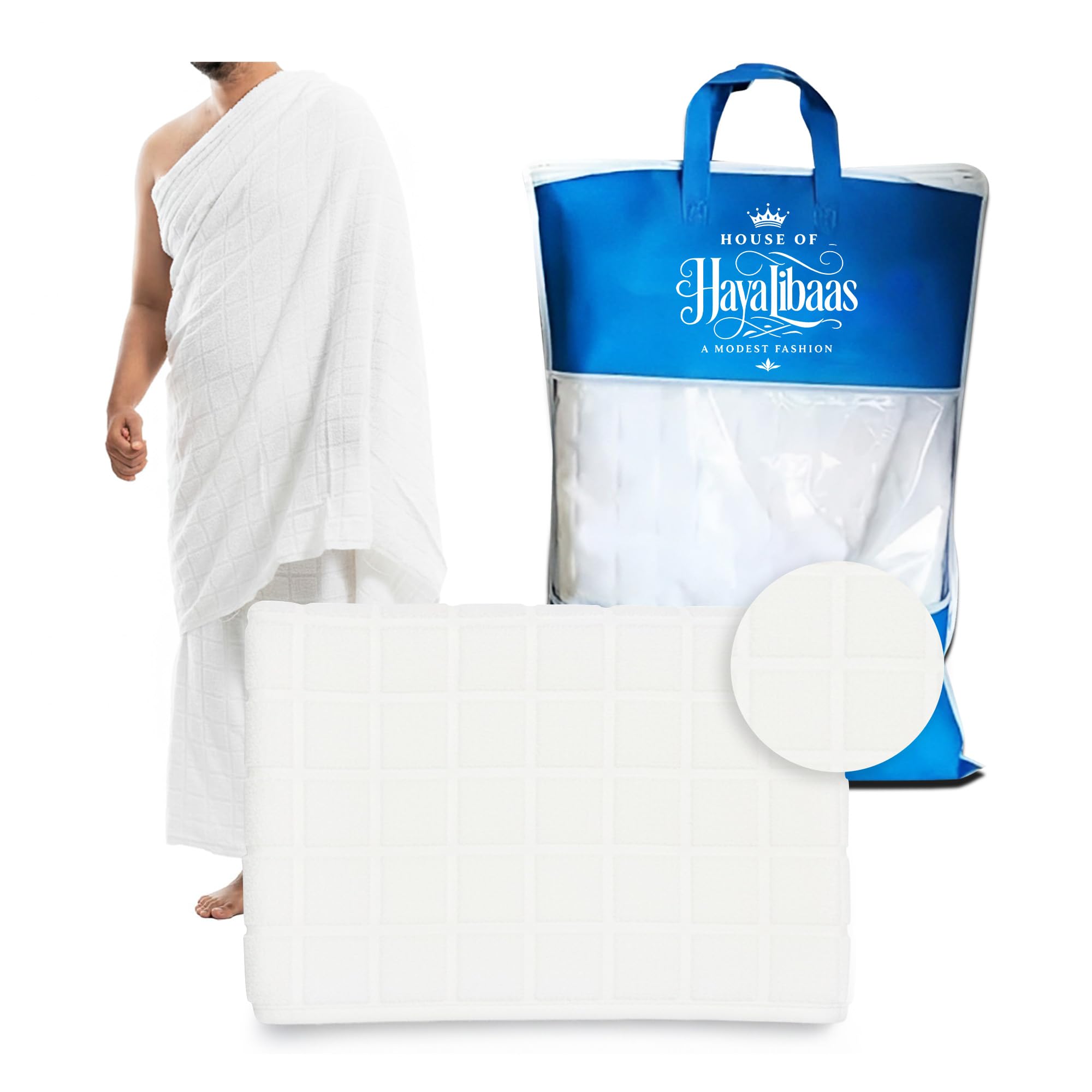 Men's Ihram Towel Set for Hajj and Umrah - 2PCS Hypoallergenic Premium Microfiber Ahram Towels (110x220cm) - Soft, Absorbent, Breathable, Unstitched - No Belt or Accessories - White-image-43