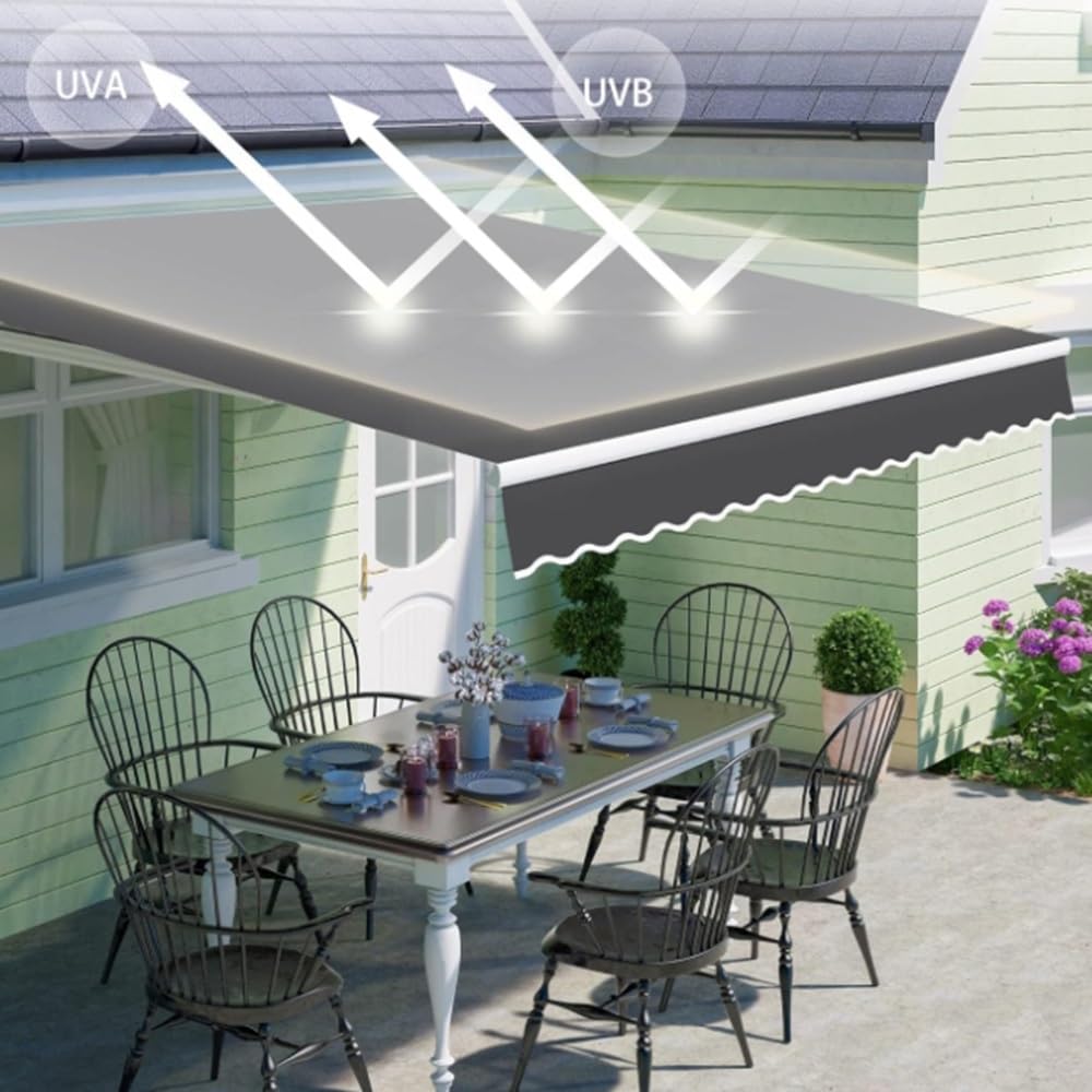 Wodoodporna wysuwana markiza tarasowa, zapasowa tkanina, kolor szary (4,9 x 3 m), do ogrodu, sklepu, na balkon, odporna na promieniowanie UV, łatwa w instalacji i konserwacji