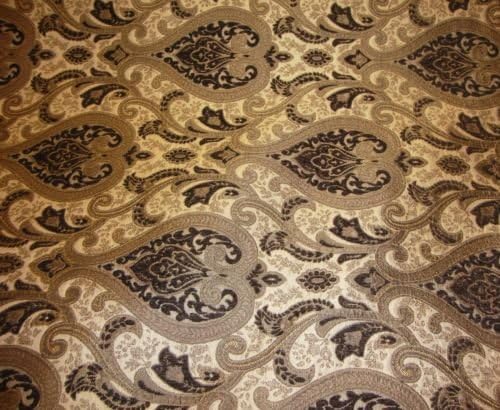 luvfabrics Tapicería Chenille Monte Cristo Tela de Damasco Marrón con Telas Doradas 55" Ancho