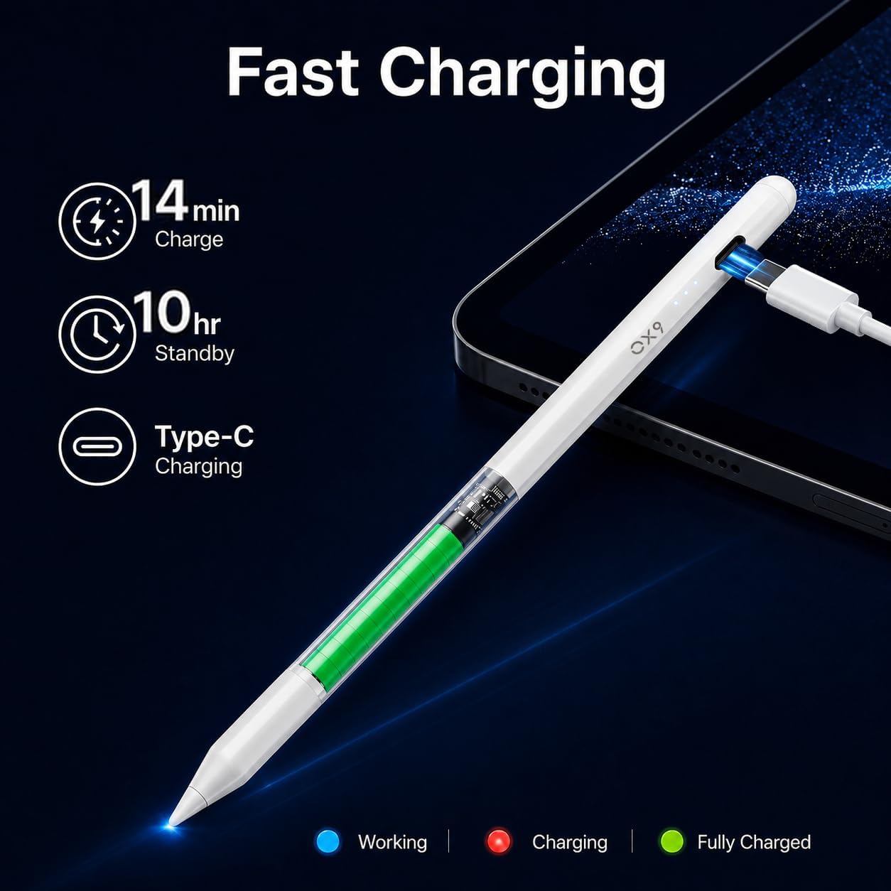 iPad Pencil for (2018-2026), Fast Charging Magnetic Active Stylus, Compatible with iPad Pro 11/13" (M4), iPad Air 11/13" (M2), iPad 10/9/8th Gen, iPad mini 6/5