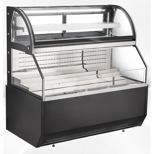 Commercial Refrigerator Open Air Double Deck Curved Top Glass Display Merchandiser 71" Width Black Coffee Shop NSF Showcase Cooler CB-1800-2